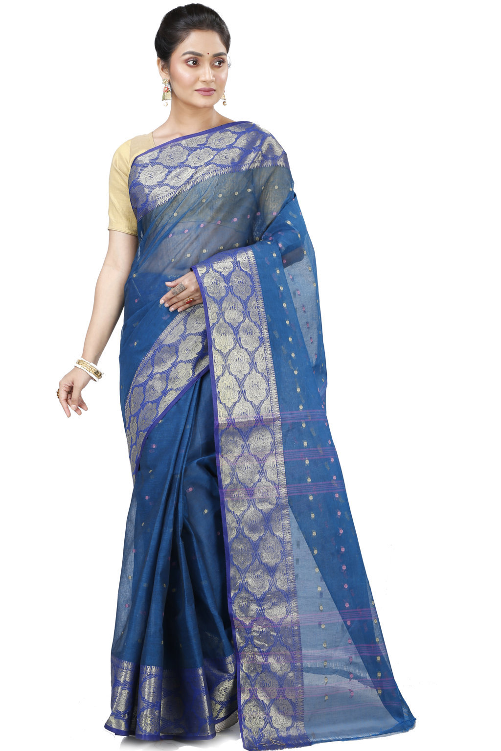 Night Blue Pure Cotton Asmani Tant Saree (195)